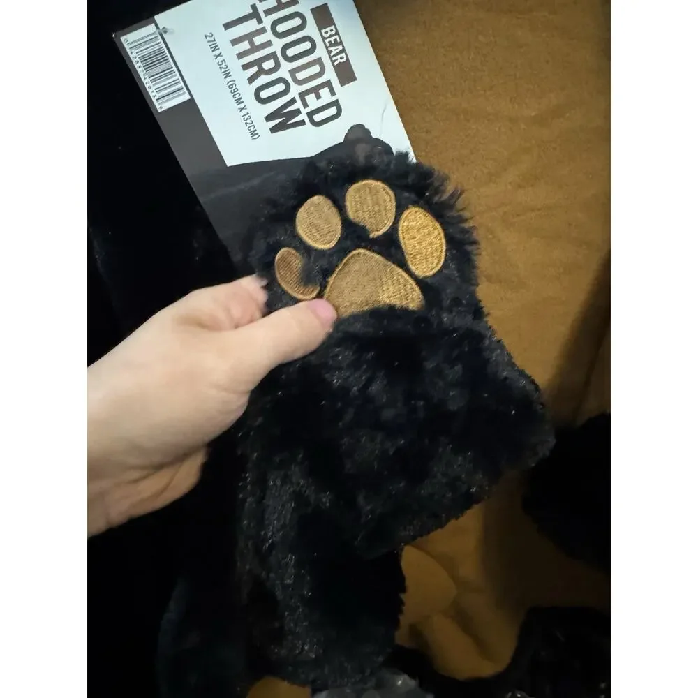 Black Bear Hooded Animal Throw 27”x 52” Child Size Fuzzy Soft Blanket